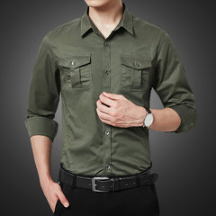 Taizhi Lang autumn new men's shirt sleeve shirt slim fit business casual men's fashion. 3XL 308 long sleeves green