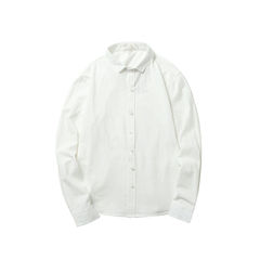 Simple pure Korean Linen White Shirt Mens Long sleeve small collar slim tide Japanese retro thin cotton shirt 3XL white