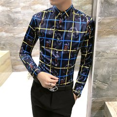 Autumn cashmere Mens Long Sleeve Shirt with floral youth slim fashion stylist Han wind shirt clothing trend 3XL H254 graph color