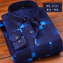 Autumn and winter men's cashmere shirt, middle-aged long sleeved warm shirt, big men's clothing, Dad printed warm shirts 3XL NO-S161