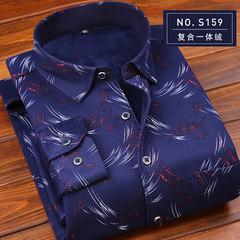 Autumn and winter men's cashmere shirt, middle-aged long sleeved warm shirt, big men's clothing, Dad printed warm shirts 3XL NO-S159