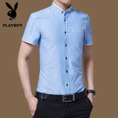 Dandy shirt sleeved slim collar business leisure trend of Korean youth polo shirt L39 Light blue short sleeved