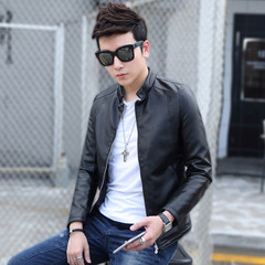 Spring and autumn with men's COATS JACKET youth baseball uniform trend of Korean boys leisure dress gown M 102 leather jacket black