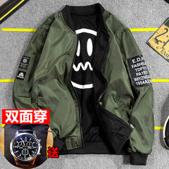 Double coat men's coat fall 2017 new Korean version of casual Baseball Jacket pilot jacket double sided men can wear 175/88A 8821 army green - double sided wear