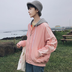 The autumn wind in Hong Kong new classic stripe mosaic all-match loose hooded jacket jacket Korean baseball uniform male students 3XL Lilac