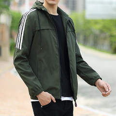 2017 new fall trend of Korean male slim handsome all-match Jacket Mens jacket and young students 3XL Army green -1