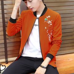 Men's coats fall 2017 new mens jacket s casual fashion gown embroidered thin coat 3XL Orange birdie