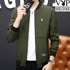 Every day special sales, Playboy VIP autumn jacket, young men's coat, thin coat, men's handsome Korean style handsome 3XL Army green