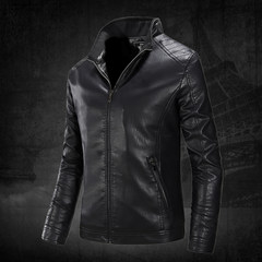 Top coat, leather jacket, men's jacket, 2017 new Haining plush, hot spring clothes, spring and winter motorcycle suits M-[size is smaller! ] black
