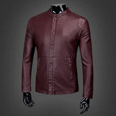 Top coat, leather jacket, men's jacket, 2017 new Haining plush, hot spring clothes, spring and winter motorcycle suits M-[size is smaller! ] 605- red wine - send care oil + Wallet]