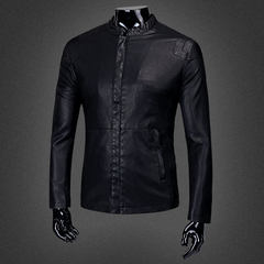 Top coat, leather jacket, men's jacket, 2017 new Haining plush, hot spring clothes, spring and winter motorcycle suits M-[size is smaller! ] 605- black - send care oil + Wallet]