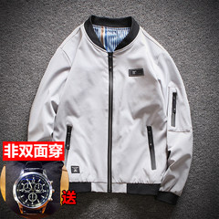 [double face] autumn 2017 new pilot jacket, men's baseball wear, spring and autumn coat, Korean fashion men's wear 3XL 702 gray - non - double-sided wear