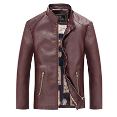 Every spring and autumn special offer male Korean leather jacket Henin youth slim coat collar thickened locomotive tide 3XL Red dates (table)