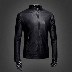 Leather shoes, men's fashion leather jacket, 2017 new locomotive leather jacket M-[size is smaller! ] 602- black - send care oil + higher wallet]