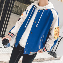 Autumn coat boys loose handsome all-match trend student Harajuku BF baseball uniform jacket and Korean printing XL blue