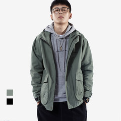 The fall of Korean students all-match male Japanese port wind coat loose hooded jacket frock coat thick youth tide M Army green