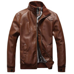 Winter big code leather coat, Haining thickening men's motorcycle skin, handsome leather jacket, Korean version of self cultivation short tide L/ super wear resistant Coffee