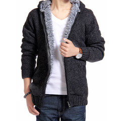 Winter winter young man coat plus velvet jacket thick Korean students wearing slim fashion men's coat 175/XL black
