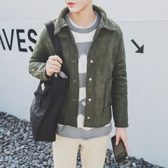 Metrosexual retro winter jacket young lamb wool suede coat lapel handsome students with velvet cotton 3XL W120 army green