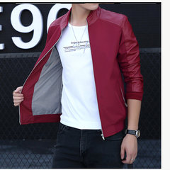 Men's casual jacket coat and male male youth handsome all-match fat XL in autumn and winter clothes thickening M 6653 splicing wine red