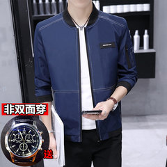 [male] double wear jacket youth 2017 autumn winter new Korean slim handsome with velvet jacket collar 175/88A 1635 blue - non - double-sided through - send Watch
