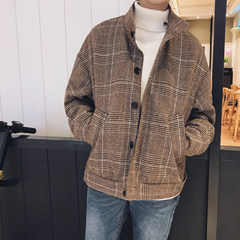 The fall of new Korean casual jacket men loose collar jacket youth tide wind BF Hong Kong coat male students M brown