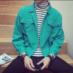 The square little Mens 2017 autumn original Korean simple Lapel single breasted jacket men's solid tide M green