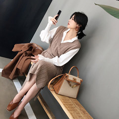 The ASM - V neck knit vest dress in long wool sweater slim dress dress winter Anna XS Gray - scheduled for 17 working days of delivery