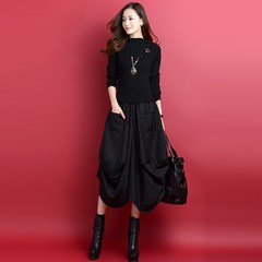 Ang line customized 2017 autumn and winter long sleeve dress, temperament splicing, slim slim knitted dress, a big pendulum skirt S Product upgrading