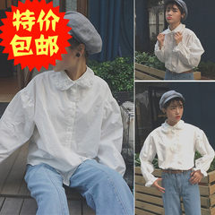 2017, autumn and winter new loose, thin, doll collar, bottoming shirt, Korean lantern, long sleeve white shirt, female students F white