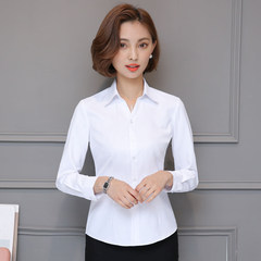 Autumn and winter white shirt, long sleeve career V collar, work clothes, twill suit, big code ol frock, cotton blouse 3XL Home focus - send 10 gold coins