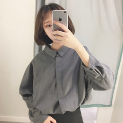 2017 Korean winter women's new simple loose all-match tie long sleeved shirt shirt coat sanding students F gray