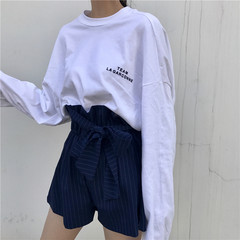 Harajuku all-match wind in the long sleeved ulzzang retro Hong loose T-shirt lovers Sweater Jacket Wind tide F Tibet Navy