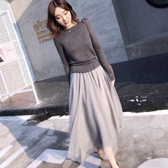 Anna home - 2017 Hitz off two splicing gauze skirt dress dress skirt dress M [present] Grey yarn making skirt