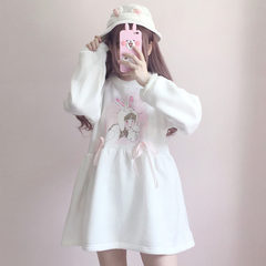 In autumn and winter, ulzzang long sleeves, sweet skirts and thick, cute soft girl dress F white