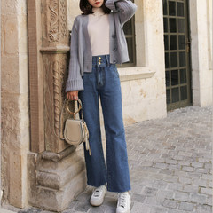 Chic high waisted Wide Leg Jeans Girl autumn new all-match straight skinny Weila pants loose non hole S Light blue