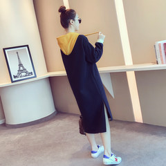 A long loose hooded dress female 2017 autumn wind down with the Korean version of the new lazy velvet knee guard dress S Picture color