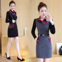 2017 new winter wool dress female long sleeve winter, winter winter skirt a false thickened two piece suit S black