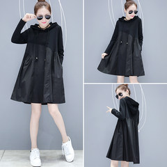 2017 winter fashion leisure dress female hooded thickening loose dress code in the Long Wei dress stitching S black