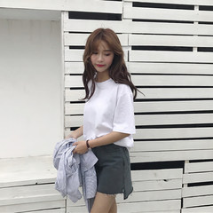 韩版白色圆领宽松短袖T恤女夏季纯色简约打底衫体恤学生上衣棉t恤 均码 白色T优质