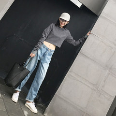 KICO customized new women's jeans in spring and autumn, loose and thin ulzzang Hong Kong Wind nine pants XS Jeans Blue