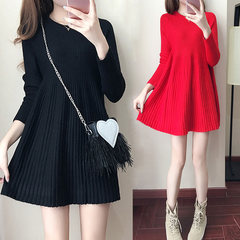 Autumn and winter, 2017 new long sleeve knitted dress, thickening sweater, female doll, puff A word backing skirt tide S black
