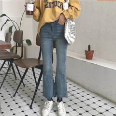 The fall of the Korean version of the chic all-match slim slim waisted trousers Vintage pants worn ripped jeans S Picture color