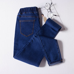 The new elastic waist jeans autumn pants female Korean cultivating feet thin waist pencil pants size nine pants 3XL black