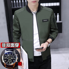 Double coat men's coat fall 2017 new Korean version of casual Baseball Jacket pilot jacket double sided men can wear 175/88A 1635 green - non double-sided wear