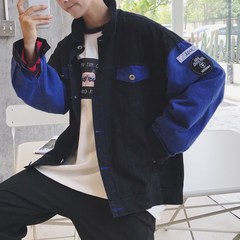 Korean jeans jacket, trendy men's jacket, autumn clothes, spring and autumn baseball wear, winter sweethearts M blue
