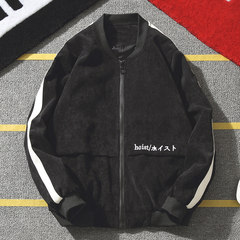 The Japanese hit color retro baseball uniform jacket ulzzang male size Harajuku wind corduroy jacket collar 3XL black