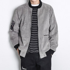 New corduroy jacket, men's big size coat, Korean version, casual student baseball wear, fashion men's wear 2017 M gray