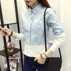 Female with long sleeved cashmere shirt blouse Korean fan autumn and winter leisure students all-match warm white shirt bottoming S Blue sky, white spring and Autumn
