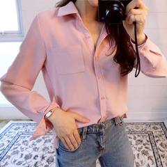 In the autumn of 2017 new long sleeved chiffon shirt female Korean all-match loose thin white shirt shirt shirt S Pink